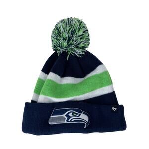 '47 Brand NFL Seattle Seahawks Pom Beanie Cuffed Knit Hat Green Blue Mens OS